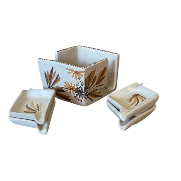 Vintage Lavorazione A Mano Ceramic Small Personal Individual (Ash)Trays & Holder - Picture 13 of 14